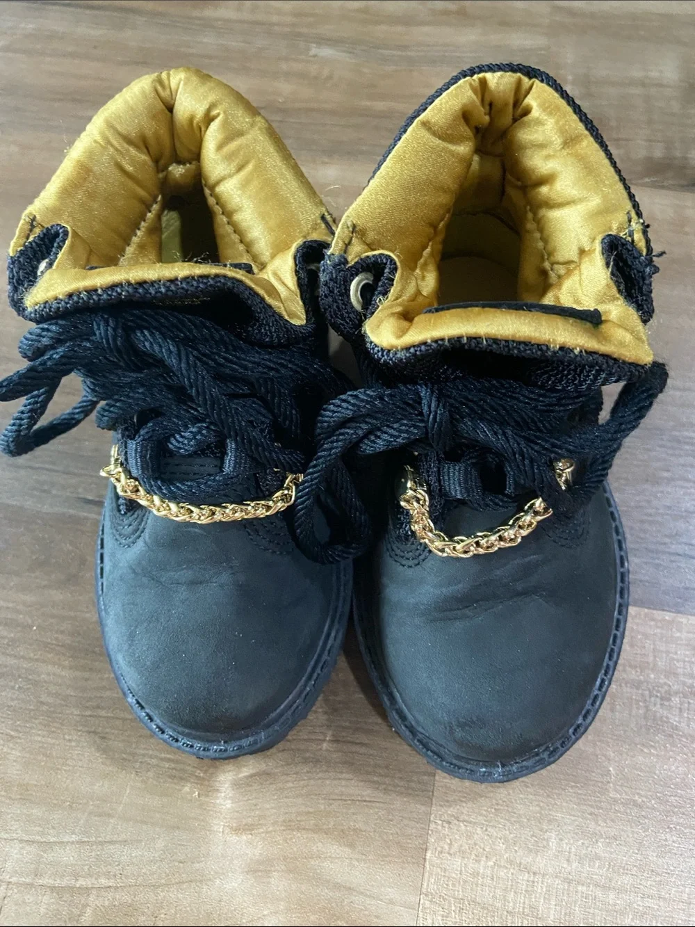 Timberland Kids Black and Gold Lace-Up Boots